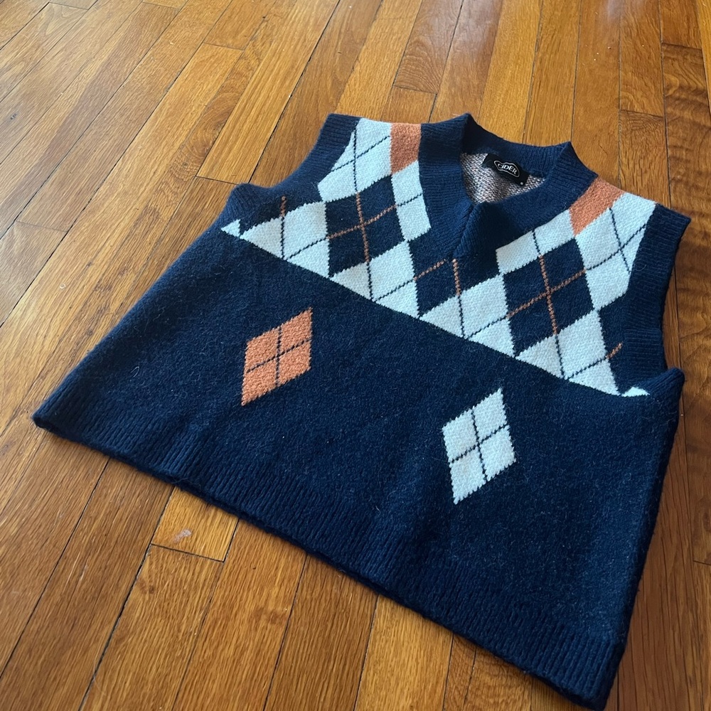 Cider Navy Orange Argyle Sweater Vest Size Small